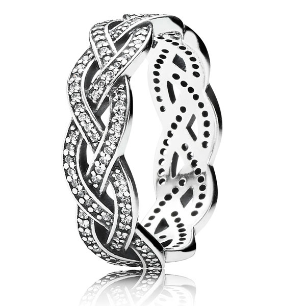 Пандора Кольцо из серебра плетеное с кубическим цирконием