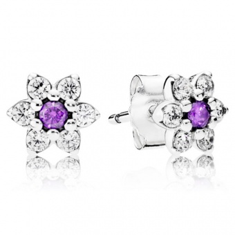 Пандора Серьги-пусеты из серебра Незабудка 