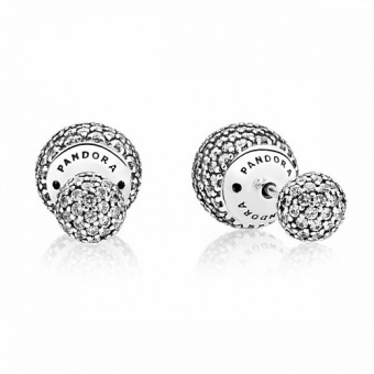 Пандора Двусторонние пусеты из серебра паве 